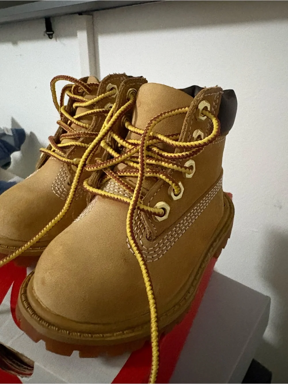Timberland Kids Wheat Brown Leather Boots with Dark Brown Collar